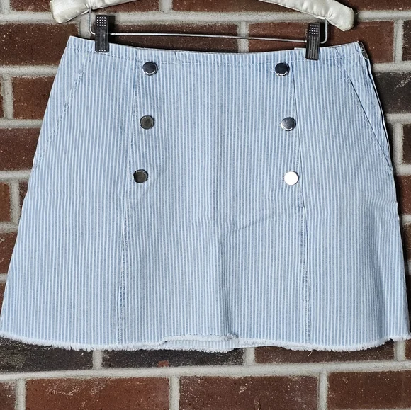 Zara: Blue & White Stripe Mini Denim Jean Skirt | NWOT! π - Picture 1 of 8